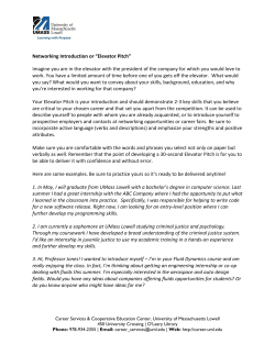 Networking Introduction or &ldquo;Elevator Pitch&rdquo; Imagine you are in the