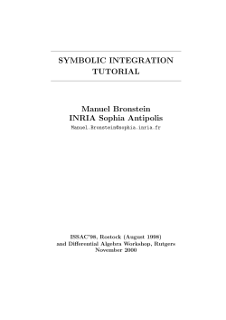 Symbolic integration tutorial - Sophia Antipolis - M&eacute;diterran&eacute;e