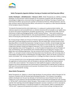 Nohla Therapeutics Appoints Kathleen Fanning as President and