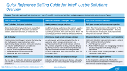 Quick Reference Selling Guide for Intel&reg; Lustre Solutions