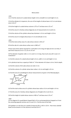 Mensuration  1.Q 1 Find the volume of a cuboid whose length