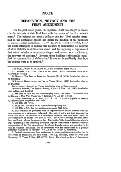 Defamation, Privacy and the First Amendment