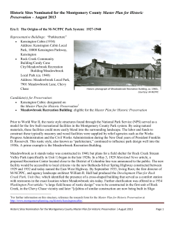 Historic Sites Nominated for the Montgomery County Master Plan for