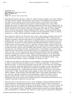 Housman, AE Alfred Edward Housman was born on March 26, 1859