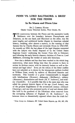 PENN VS. LORD BALTIMORE: A BRIEF FOR THE PENNS In Re