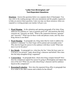 &ldquo;Letter from Birmingham Jail&rdquo; Text-Dependent Questions Directions