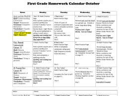 First Grade Homework Calendar October