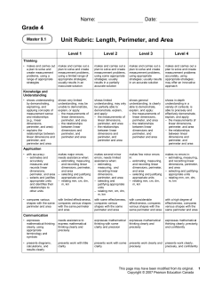 Grade 4 Unit Rubric: Length, Perimeter, and Area