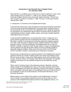 Introduction to the Romantic Era in English Poetry Ian Johnston