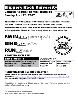 Slippery Rock University SWIM425 yards(pool) BIKE10.5 miles