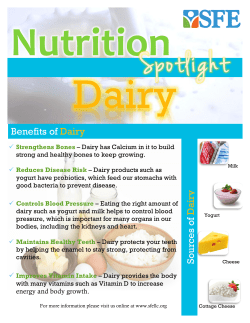 Benefits of Dairy So u rce s of Dairy