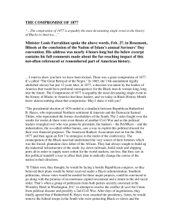 THE COMPROMISE OF 1877 Minister Louis Farrakhan spoke the