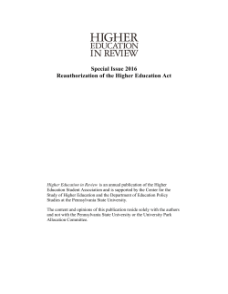 Special Issue 2016 Reauthorization of the Higher Education Act Part