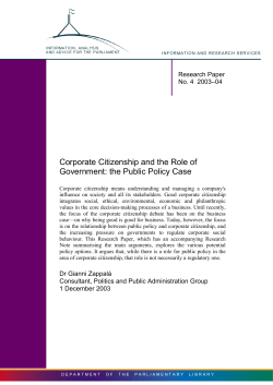 Corporate Citizenship and the role of Government: the Public Policy