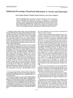 Subliminal Processing of Emotional Information in Anxiety and