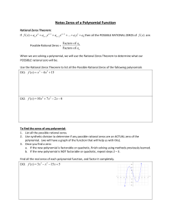 Notes Zeros of a Polynomial Function