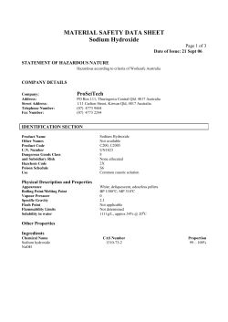MATERIAL SAFETY DATA SHEET Sodium Hydroxide