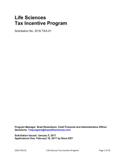 Life Sciences Tax Incentive Program