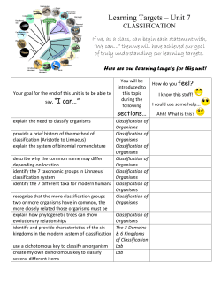 Learning Targets - Unit 7 Classification