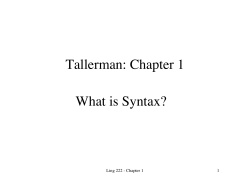 Tallerman: Chapter 1 What is Syntax?