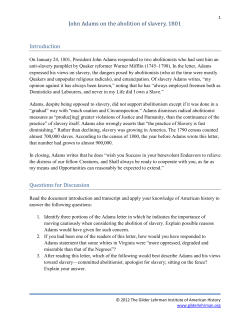 John Adams on the abolition of slavery, 1801 Introduction Questions