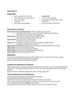 Marita Ahola CV Personal Skills Work Experience in Libraries