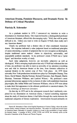 American Drama, Feminist Discourse, and Dramatic Form: In