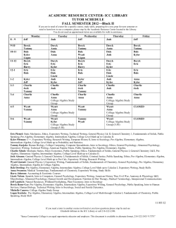 ICC LIBRARY TUTOR SCHEDULE FALL SEMESTER 2012&mdash;Block II