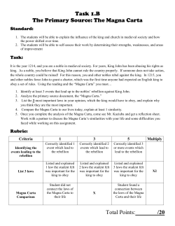 Task 1.B The Primary Source: The Magna Carta Total Points: /20