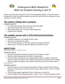 Kindergarten Math Newsletter What are students learning in unit 3?