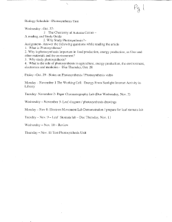 Biology Schedule - Photosynthesis Unit Wednesday Oct. 27