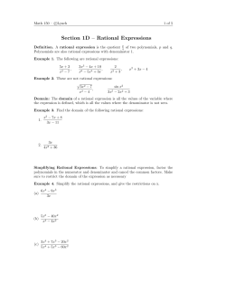 Section 1D – Rational Expressions