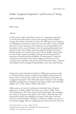 Kafka`s &ldquo;categorical imperative&rdquo; and his sense of &ldquo;being and non