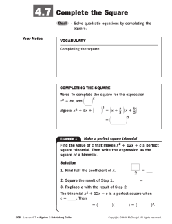 4.7 Complete the Square