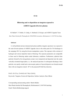 O-16 O-16 Blistering and re-deposition on tungsten