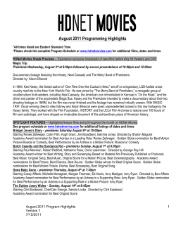 HDNet Movies August 2011 Programming Highlights