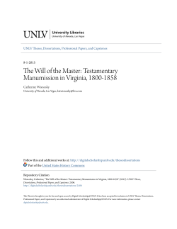 The Will of the Master: Testamentary Manumission in Virginia, 1800
