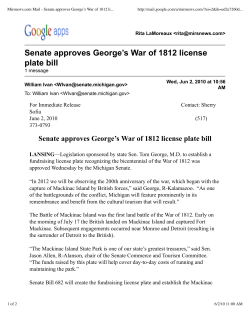 Senate approves George`s War of 1812 license plate bill