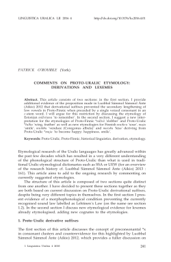 COMMENTS ON PROTO-URALIC ETYMOLOGY: DERIVATIONS