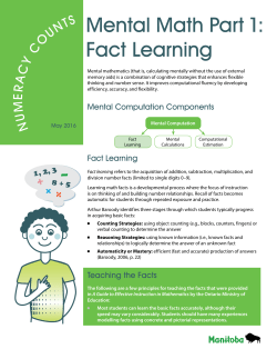 Numeracy Counts, May 2016: Mental Math Part 1: Fact Learning