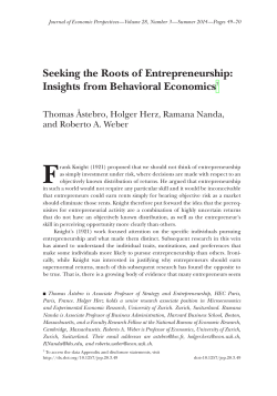 Seeking the Roots of Entrepreneurship: Insights from