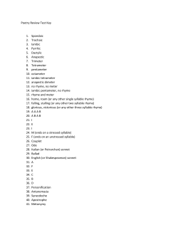 Poetry Review Test Key 1. Spondaic 2. Trochaic 3. Iambic 4. Pyrrhic