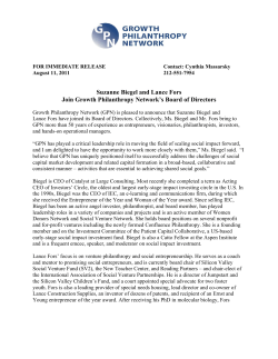 Suzanne Biegel and Lance Fors Join Growth Philanthropy Network`s