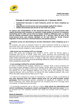 Change in mail and parcel prices on 1 January 2016