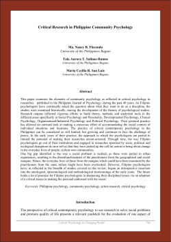 Critical Research in Philippine Community Psychology