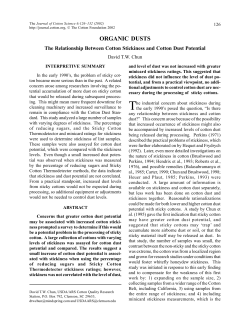 The Relationship Between Cotton Stickiness and Cotton Dust Potential