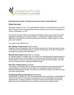 Schizophrenia Society of Canada Announces its 2011 Award Winners