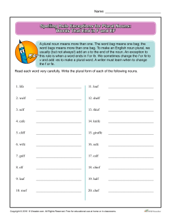 Spelling Rule Exceptions for Plural Nouns: Words That