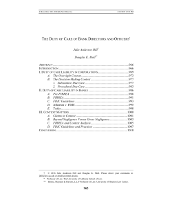 The Duty of Care of Bank Directors and Officers