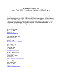Prequalified Plumbers List Racine Water Utility